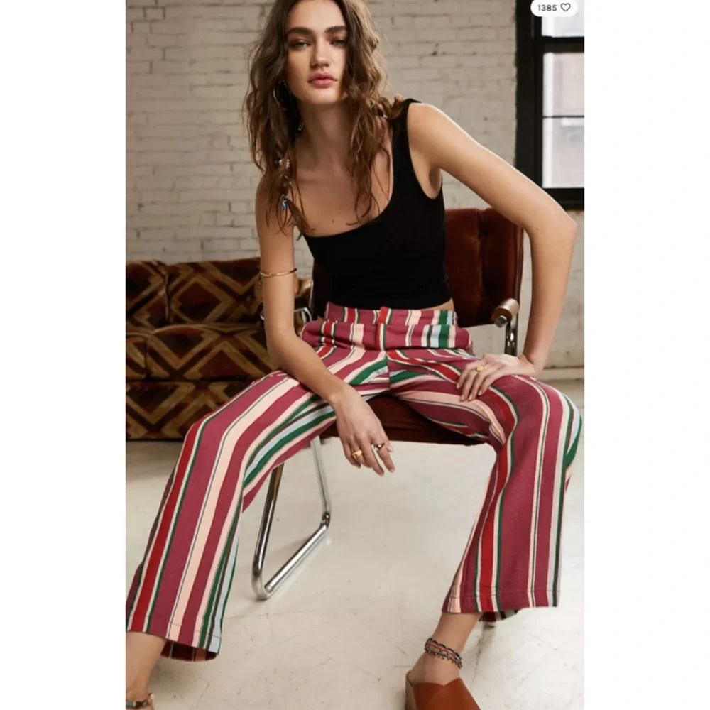 NWT Free People La Paz Slim Crop Pants / Berry Combo